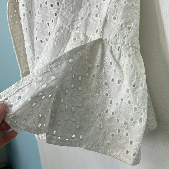 Zara - Embroidered White Open Front Ruffle With Bell Sleeves Jacket Size Medium - Picture 9 of 14